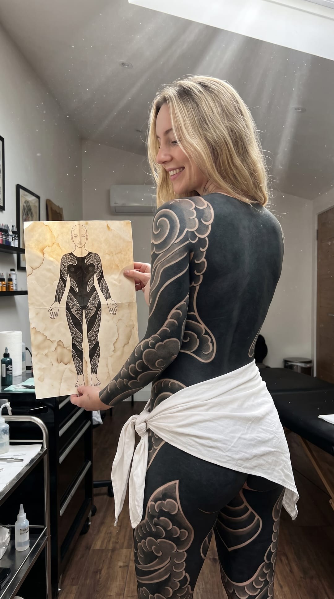 Studio editorial — full blackout suit. #blackout #tattooart